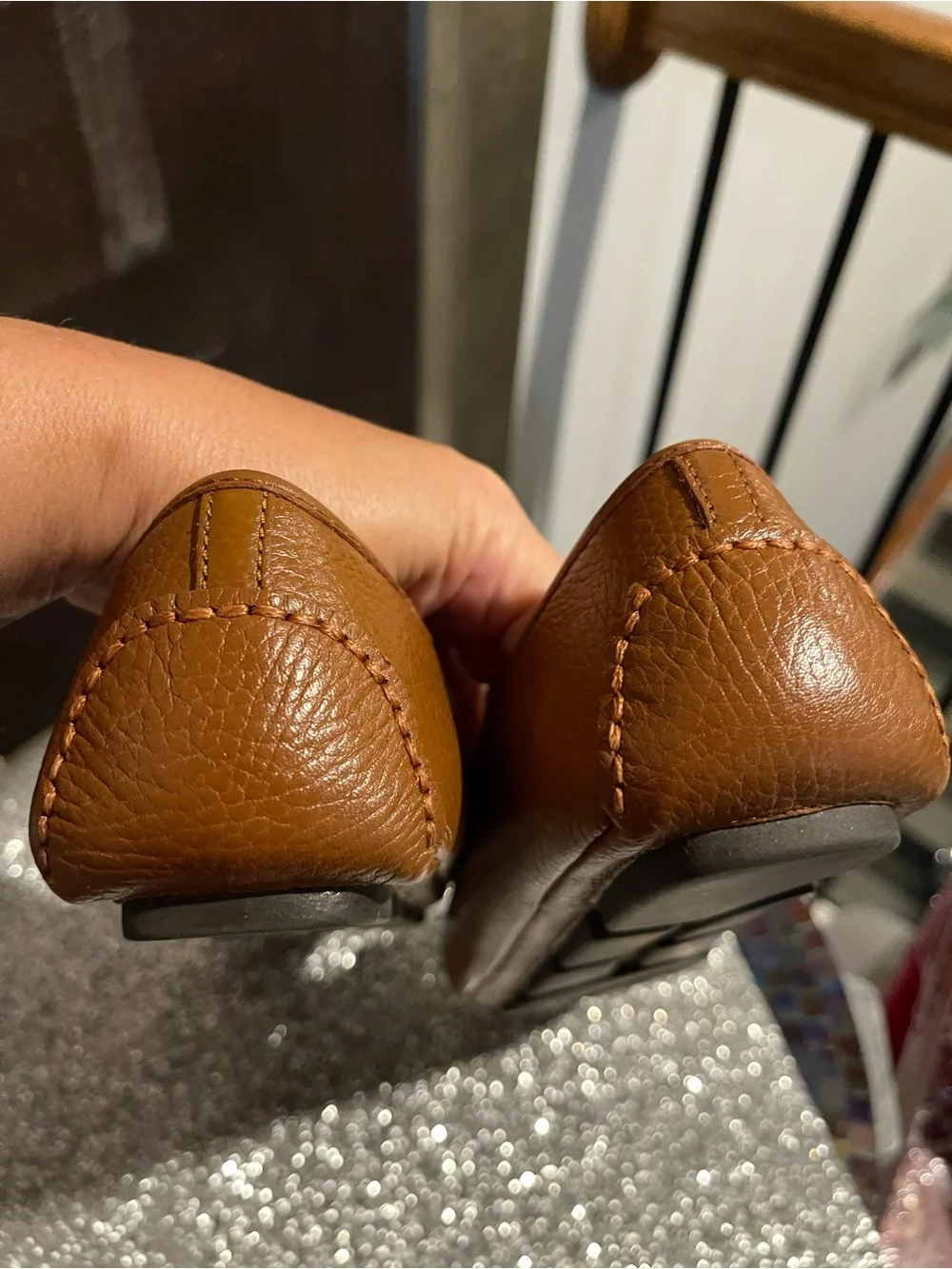 Michael Kors Cognac Leather Ballet Flats with Gold MK Medallion